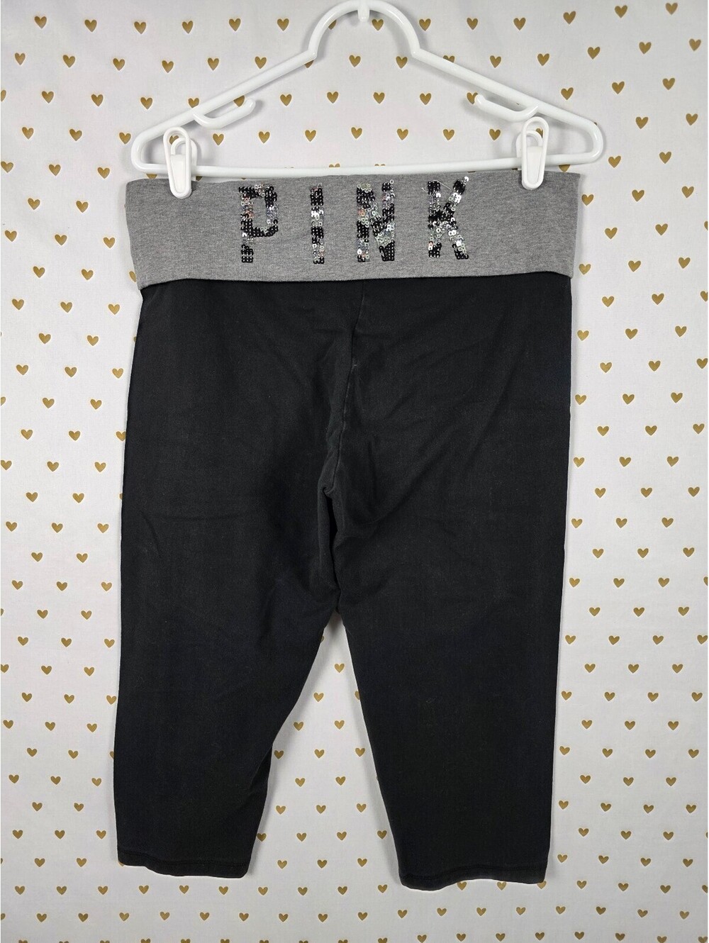 Victorias Secret  PINK BLING Zebra Foldover Capri Yoga Pants LARGE